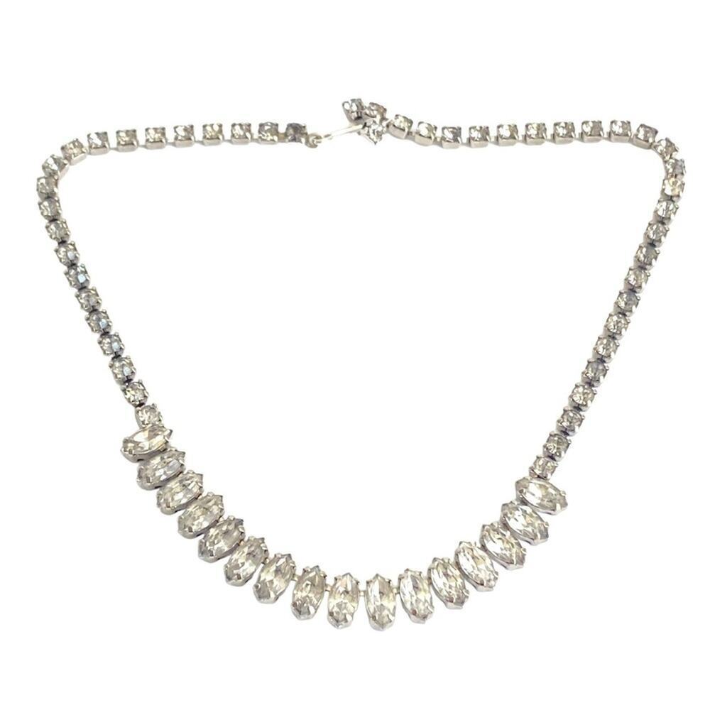 Vintage Rhinestone Necklace La-Rel Marquis Cut Tennis Choker Faux Crystal 15”‎